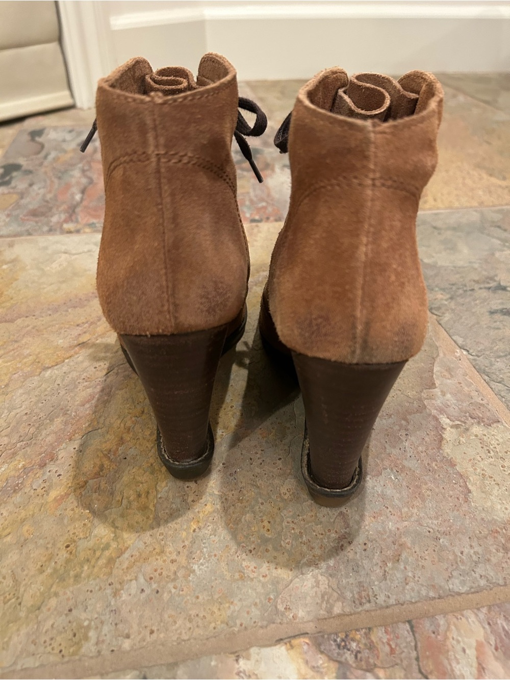 Mango Suede Lace-Up Wedge Booties — Tan, Size 9 - Picture 4 of 10